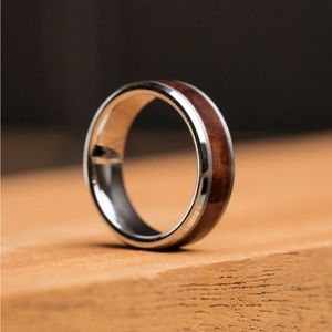 NIB Original Grain Burlwood Silver Single Barrel Beveled Ring